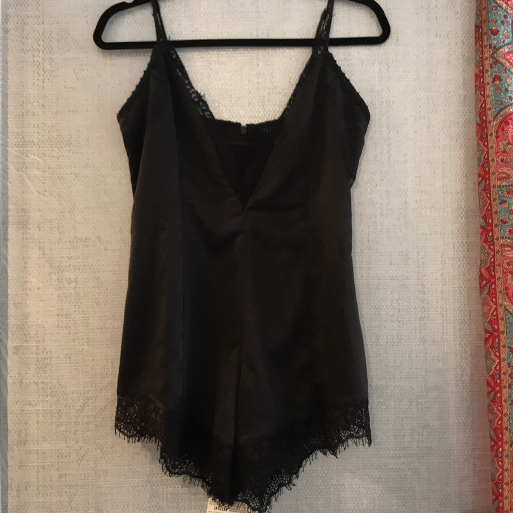 NBD Black Silky and Lace Romper